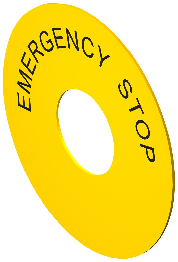 SIE 52AAR Emergency Stop Ring | 90mm Pushbutton Round Black Legend Yellow Background
