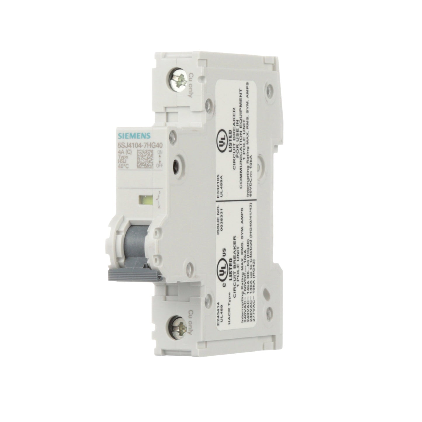 Siemens 5SJ4104-7HG40 Circuit Breaker | 240V 4A 1P 14kA@240V Feed-Thru 5SJ Series