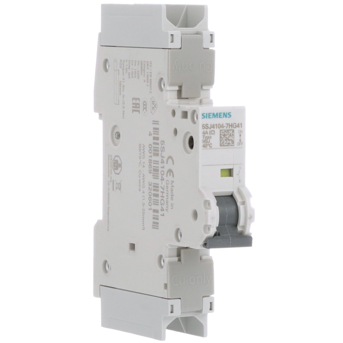 Siemens 5SJ4104-7HG41 Circuit Breaker | 240V 4A 1P 14kA@240V Feed-Thru 5SJ Series