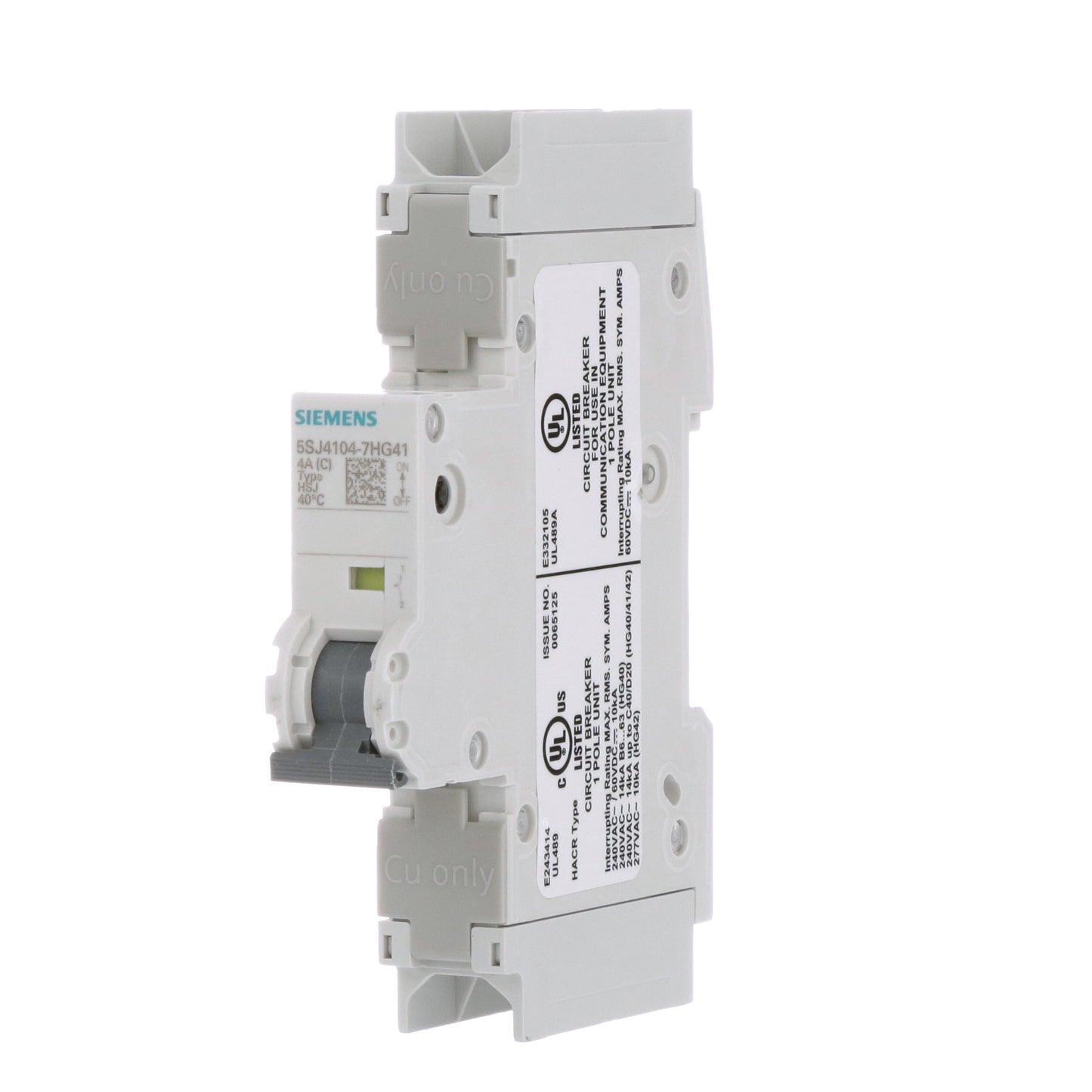 Siemens 5SJ4104-7HG41 Circuit Breaker | 240V 4A 1P 14kA@240V Feed-Thru 5SJ Series
