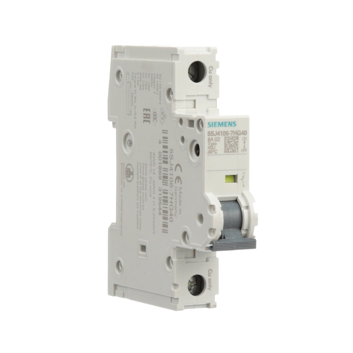 Siemens 5SJ4106-7HG40 Circuit Breaker | 240V 6A 1P 14kA@240V Feed-Thru 5SJ Series