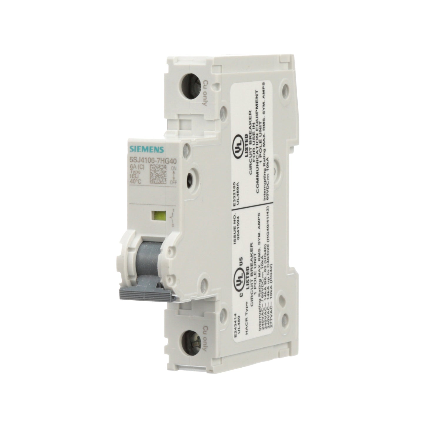 Siemens 5SJ4106-7HG40 Circuit Breaker | 240V 6A 1P 14kA@240V Feed-Thru 5SJ Series