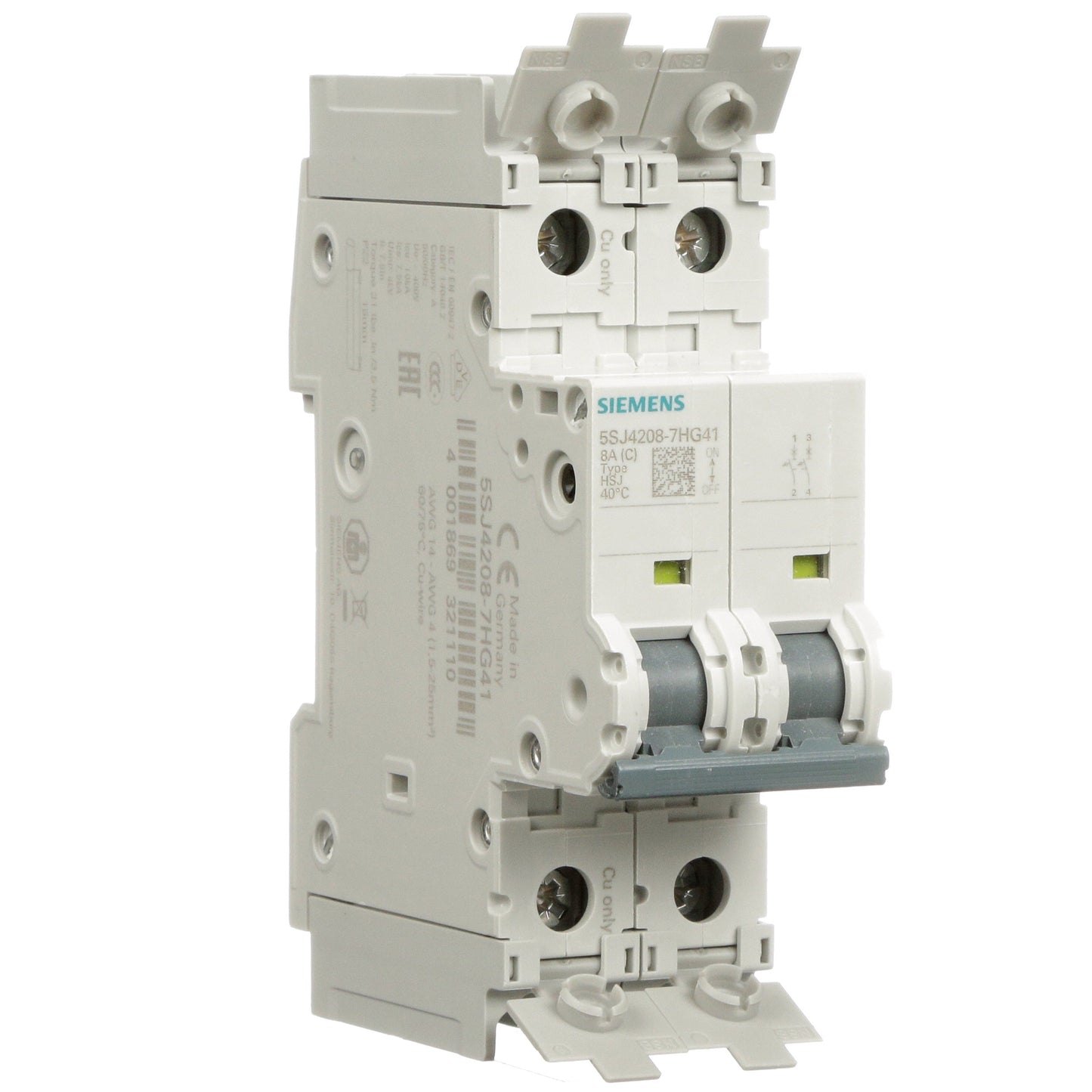 Siemens 5SJ4208-7HG41 Circuit Breaker | 240V 8A 2P 14kA@240V Feed-Thru 5SJ Series