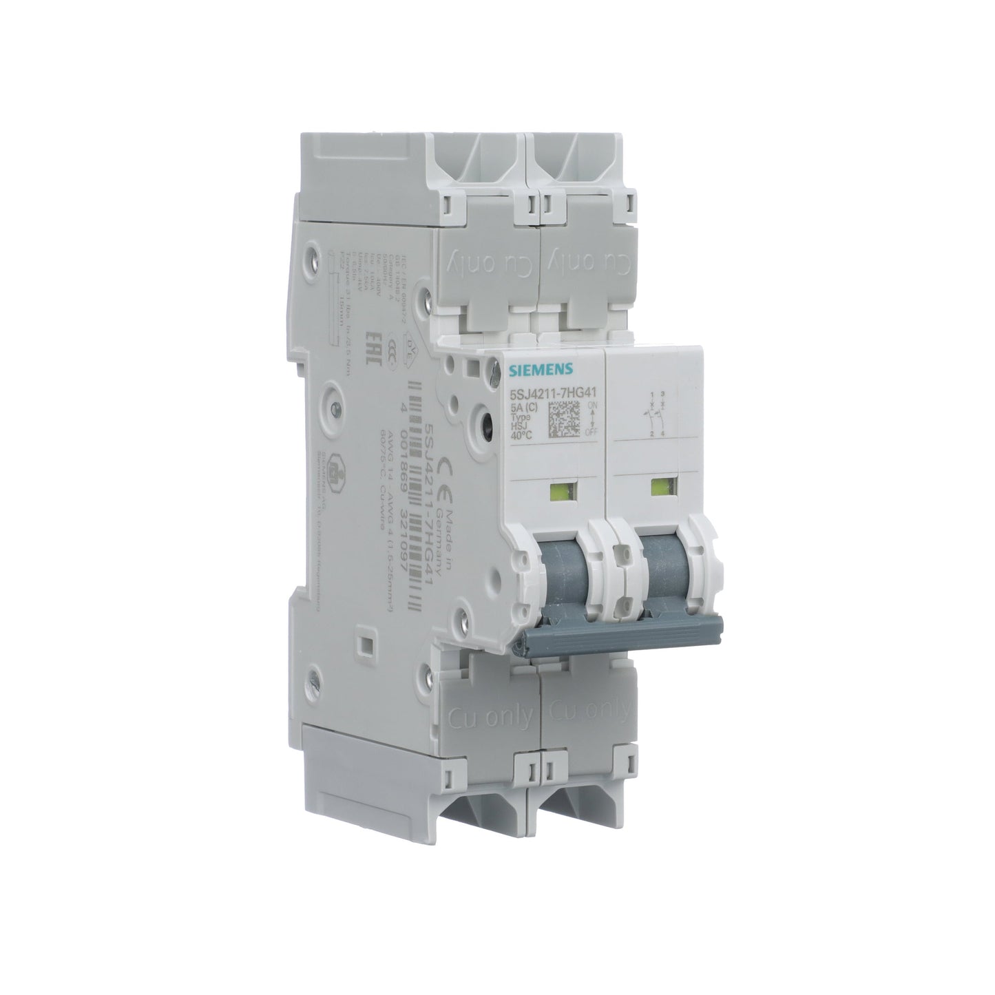 Siemens 5SJ4211-7HG41 Circuit Breaker | 240V 5A 2P 14kA@240V Feed-Thru 5SJ Series