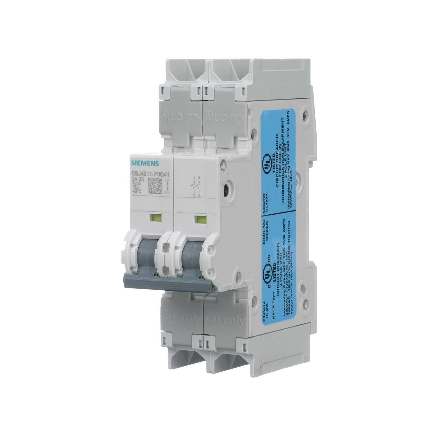 Siemens 5SJ4211-7HG41 Circuit Breaker | 240V 5A 2P 14kA@240V Feed-Thru 5SJ Series