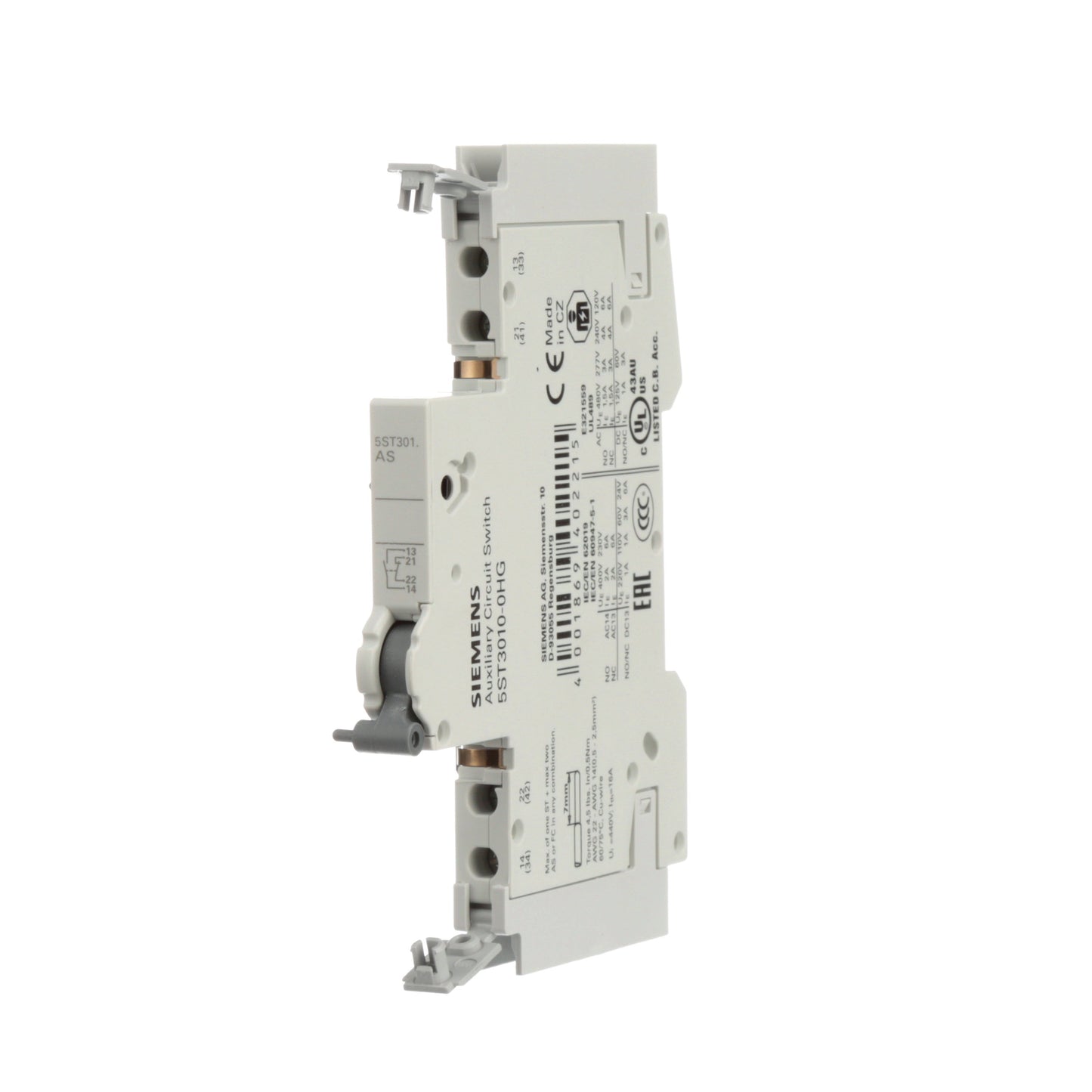 Siemens 5ST30100HG Auxiliary Switch Miniature Circuit Breakers 1NO/1NC 400/480VAC