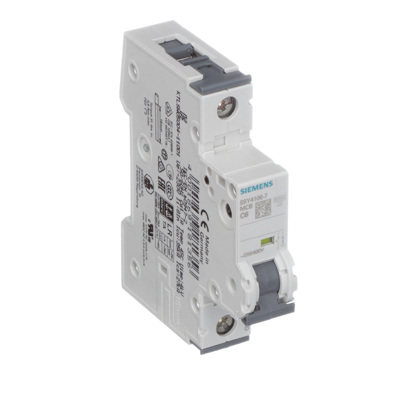 Siemens 5SY4106-7 Circuit Breaker | 400V 8A 1P 10kA@230V Feed-Thru 5SY Series