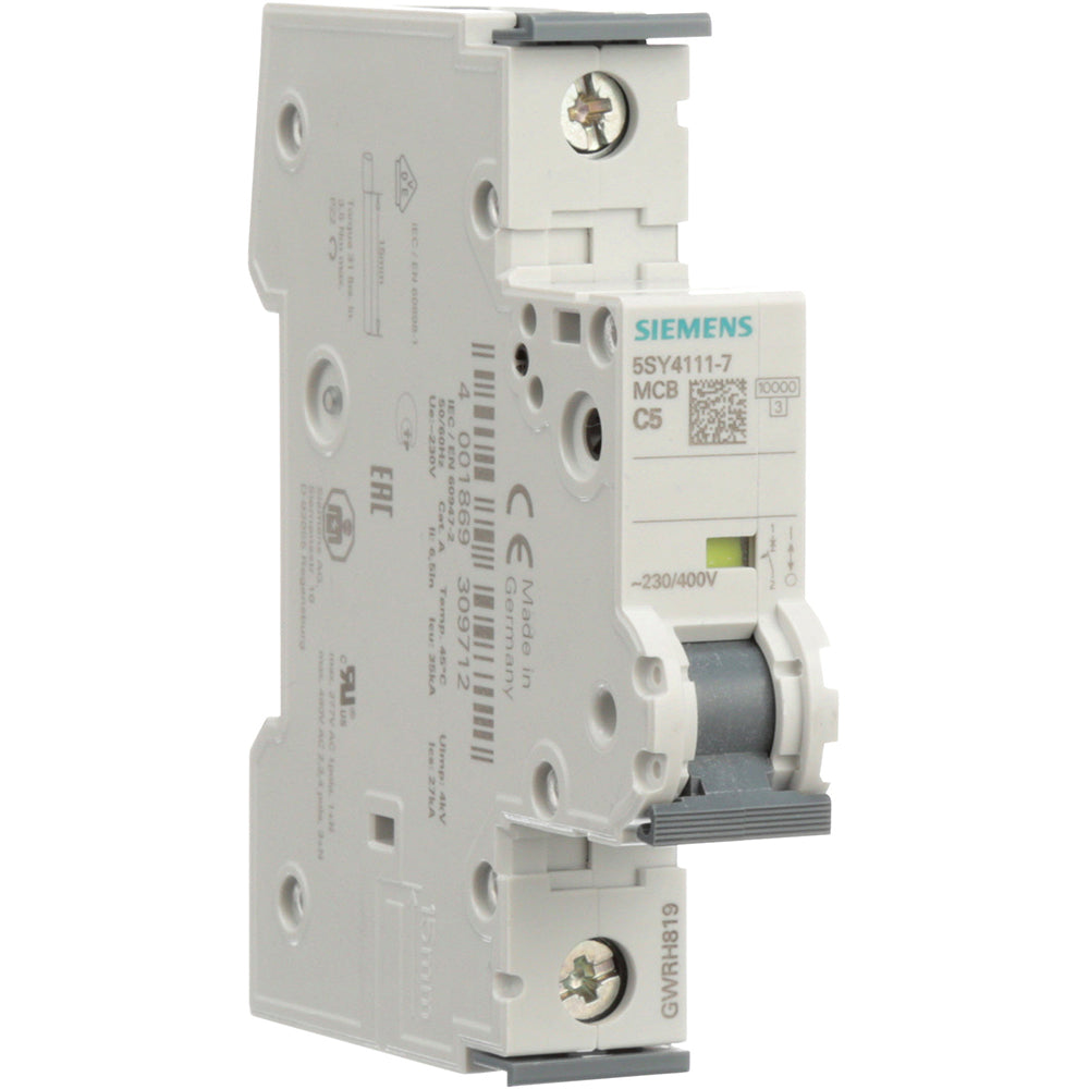 Siemens 5SY4111-7 Circuit Breaker | 400V 6A 1P 10kA@230V Feed-Thru 5SY Series