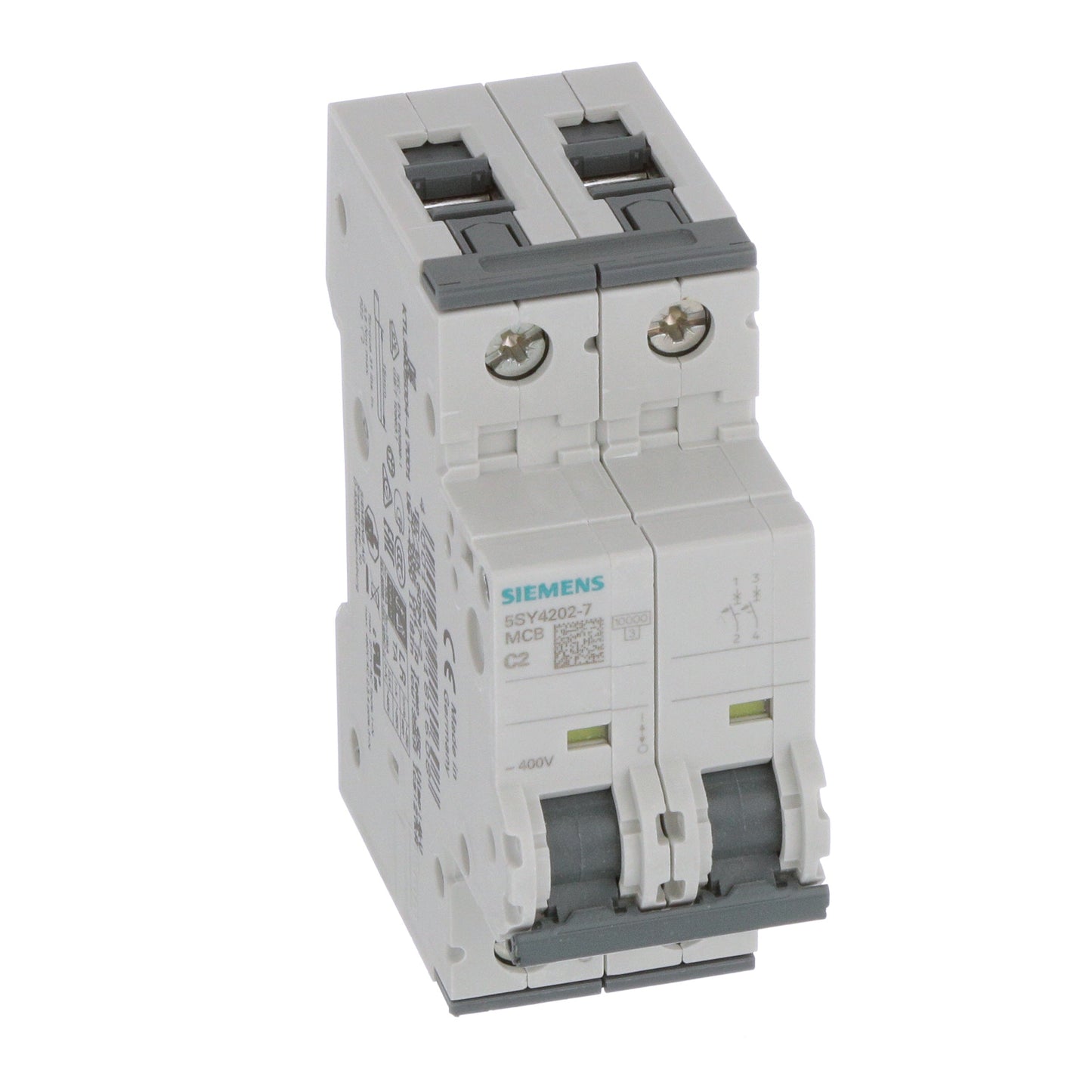 Siemens 5SY4202-7 Circuit Breaker | 400V 2A 2P 10kA@400V Feed-Thru 5SY Series