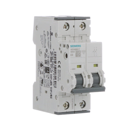 Siemens 5SY4202-7 Circuit Breaker | 400V 2A 2P 10kA@400V Feed-Thru 5SY Series