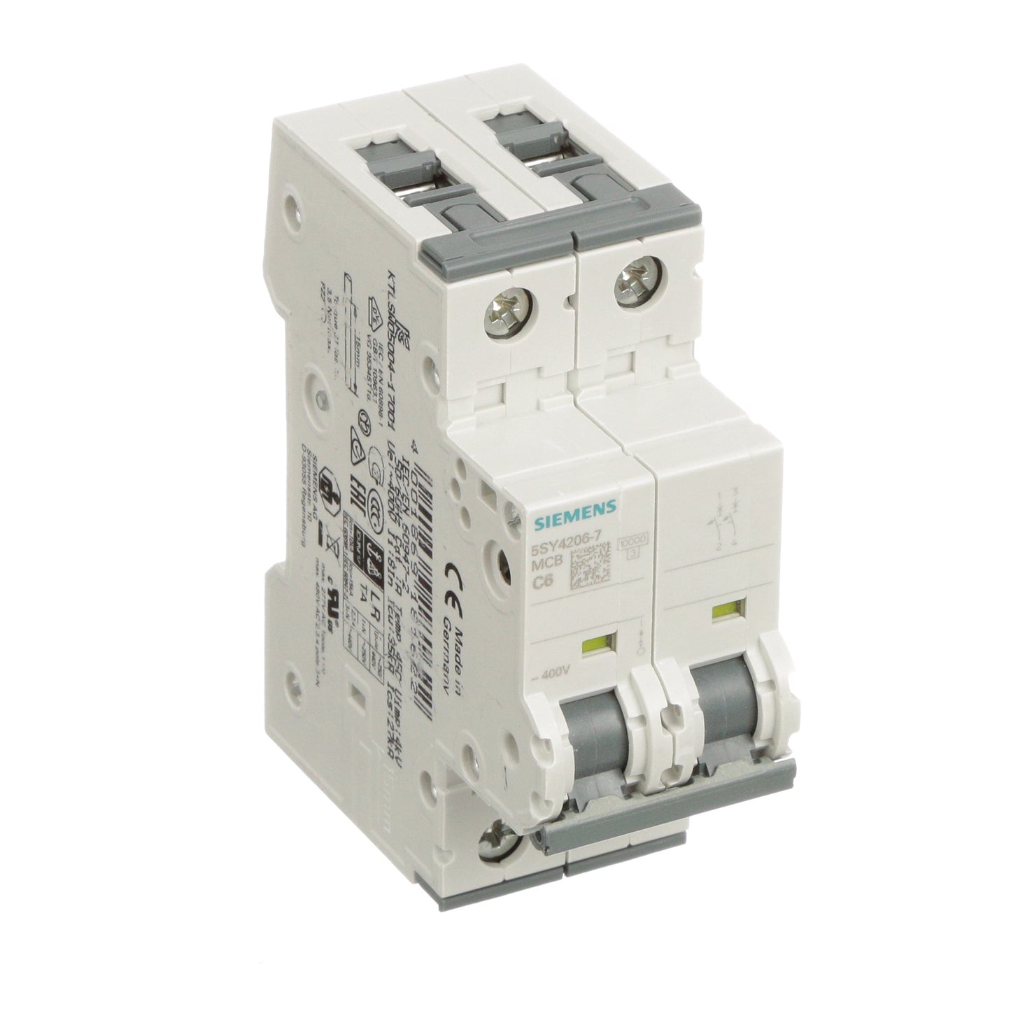 Siemens 5SY4206-7 Circuit Breaker | 400V 6A 2P 10kA@400V Feed-Thru 5SY Series