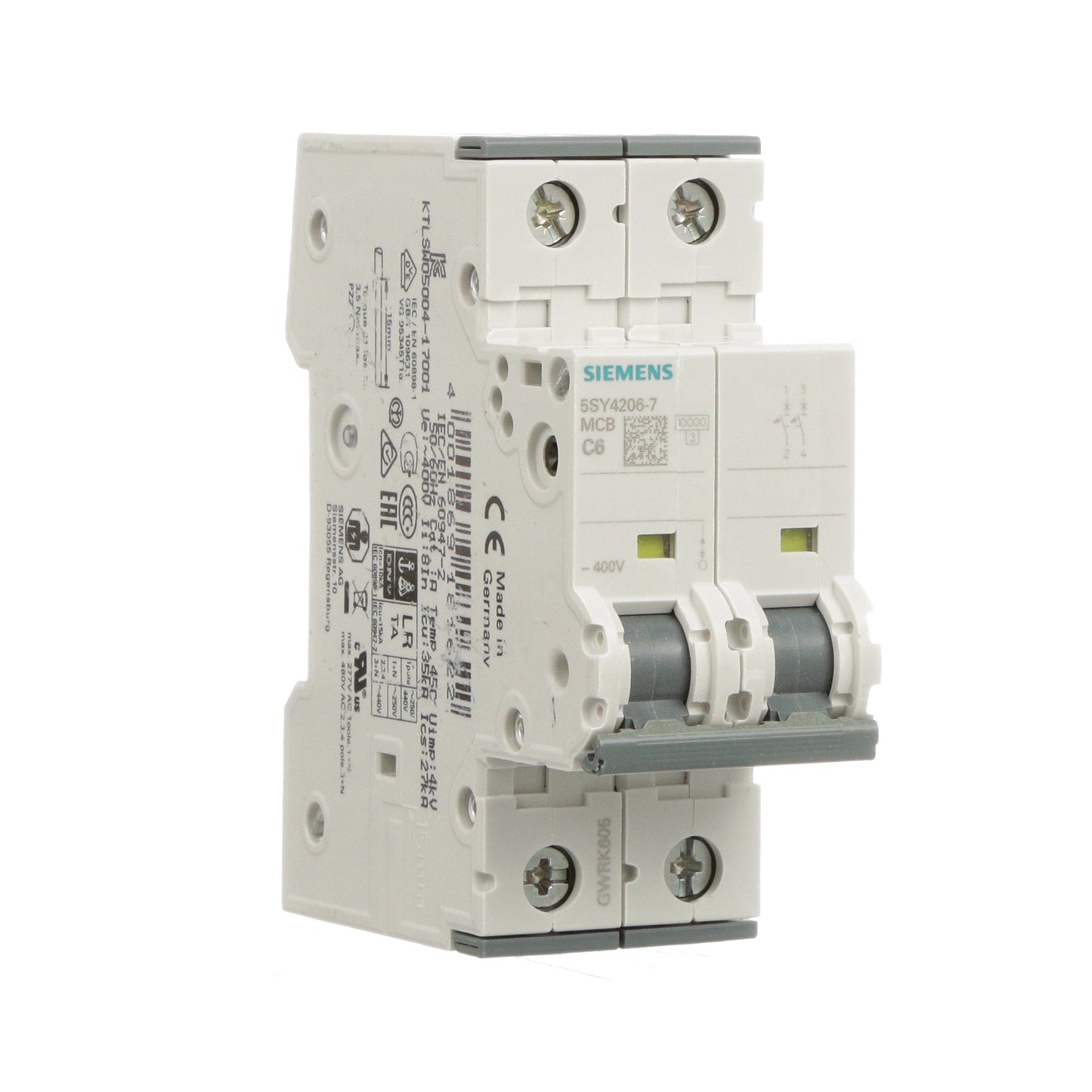 Siemens 5SY4206-7 Circuit Breaker | 400V 6A 2P 10kA@400V Feed-Thru 5SY Series