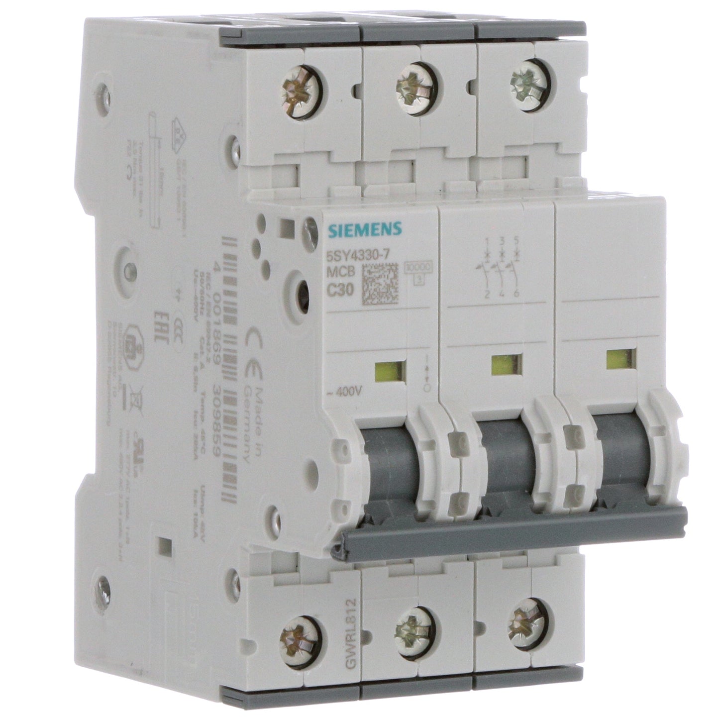 Siemens 5SY4330-7 Circuit Breaker | 400V 30A 3P 10kA@400V Feed-Thru 5SY Series