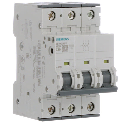Siemens 5SY4330-7 Circuit Breaker | 400V 30A 3P 10kA@400V Feed-Thru 5SY Series