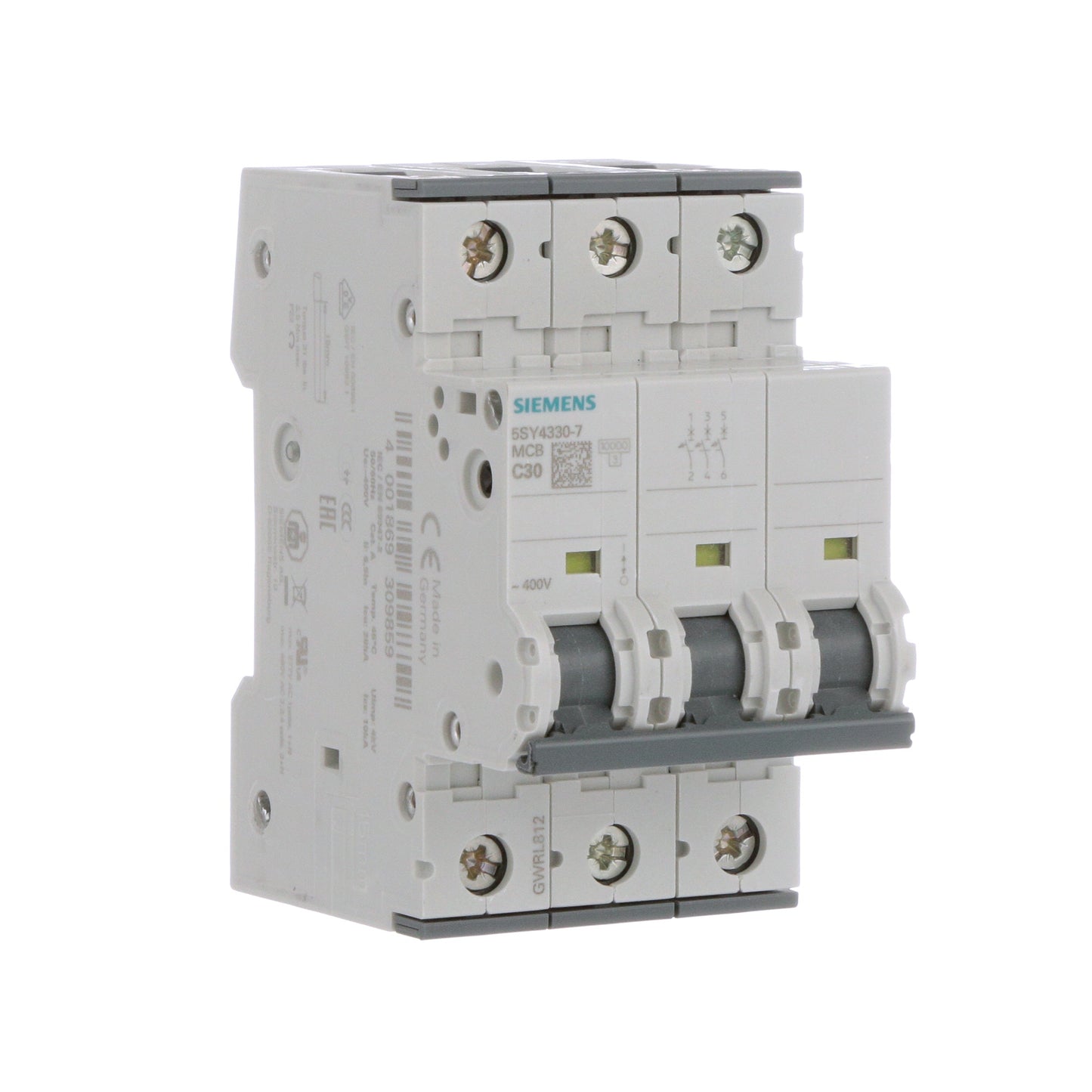 Siemens 5SY4330-7 Circuit Breaker | 400V 30A 3P 10kA@400V Feed-Thru 5SY Series