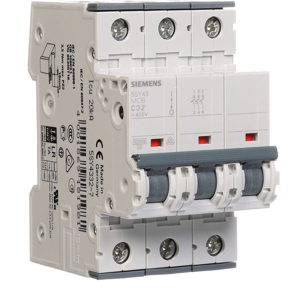 Siemens 5SY4332-7 Circuit Breaker | 3P 400V 32A 10kA@400V Thermal Magnetic 5SY Series