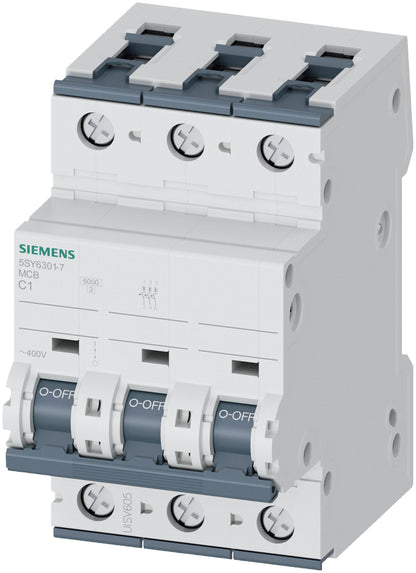 Siemens 5SY63017 Circuit Breaker 1A 3-Pole C-Curve 400V 6kA Sentron 5SY6 Series