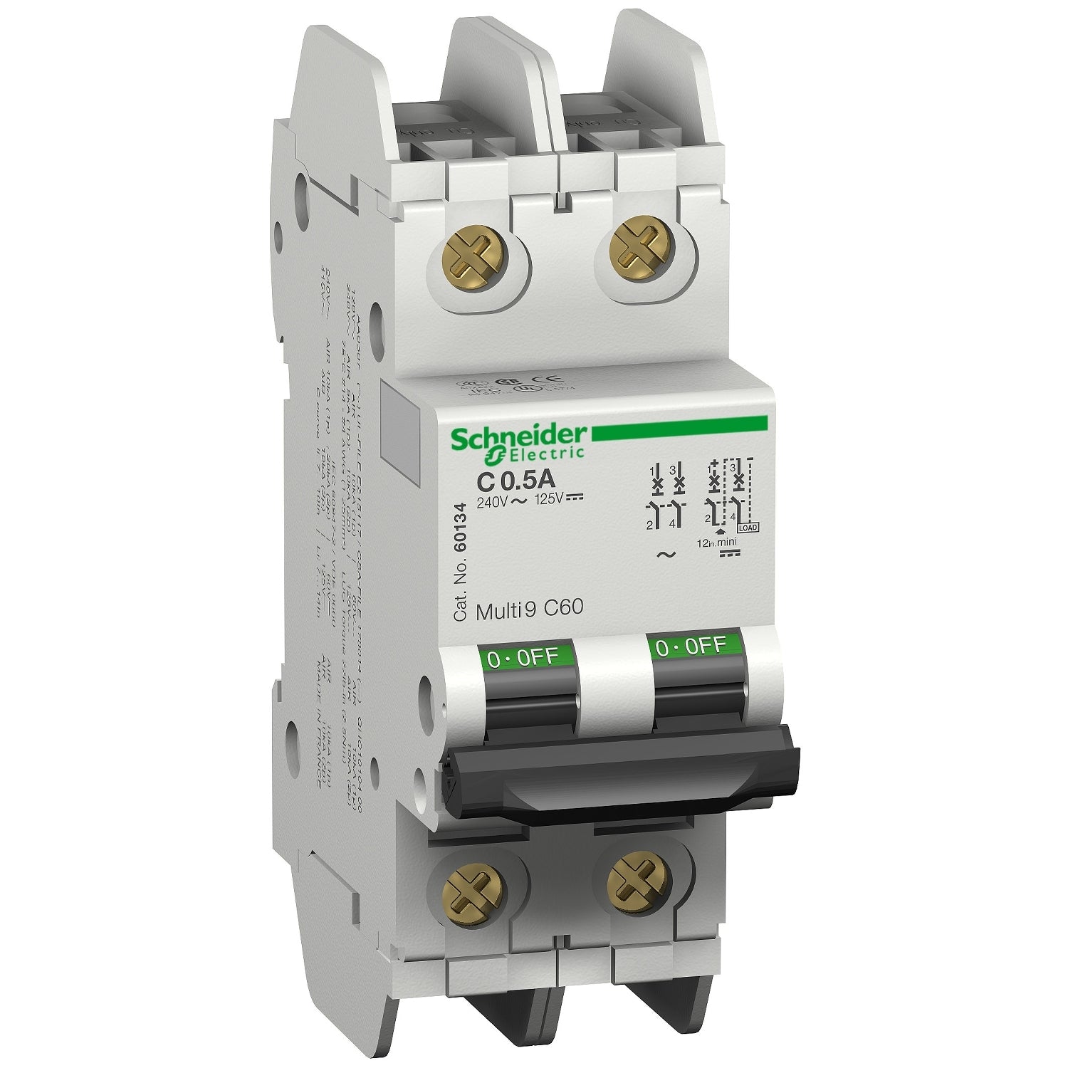 60138 - Schneider Electric Feed-Thru 240V 3A 2 pole circuit breaker 10kA@240V - Essential Electric Supply