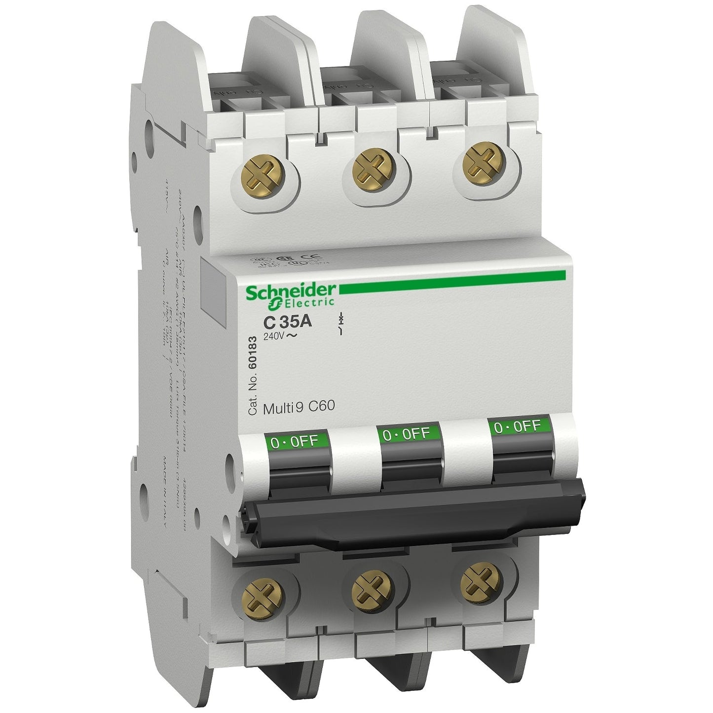 60179 - Schneider Electric Feed-Thru 240V 15A 3 pole circuit breaker 10kA@240V - Essential Electric Supply