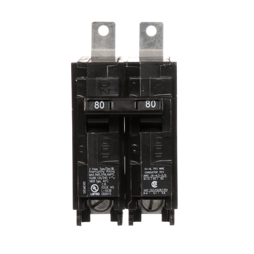 Siemens B280 Circuit Breaker | 120/240V 80A 2P 10kA@240V Bolt-on BL Series