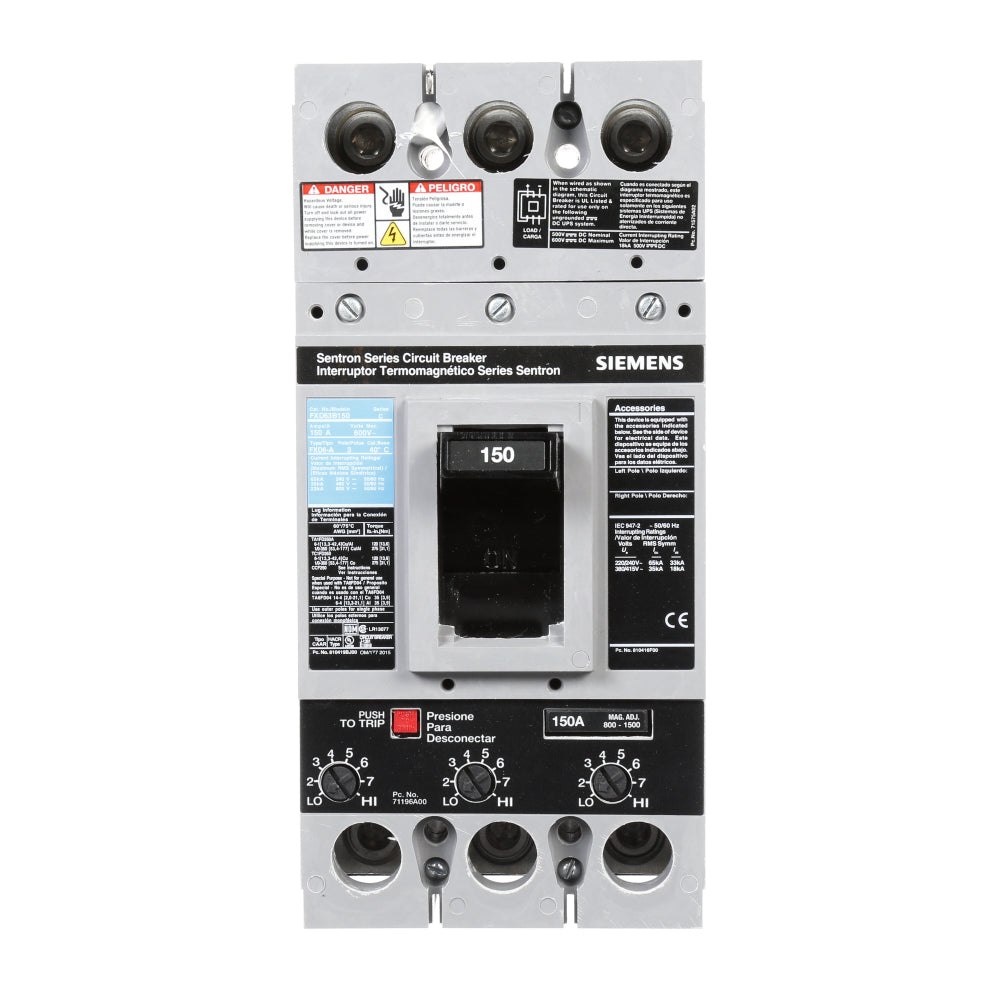 FXD63B150L - SIemens Feed-Thru 150 Amp 3 Pole Circuit Breaker - Essential Electric Supply