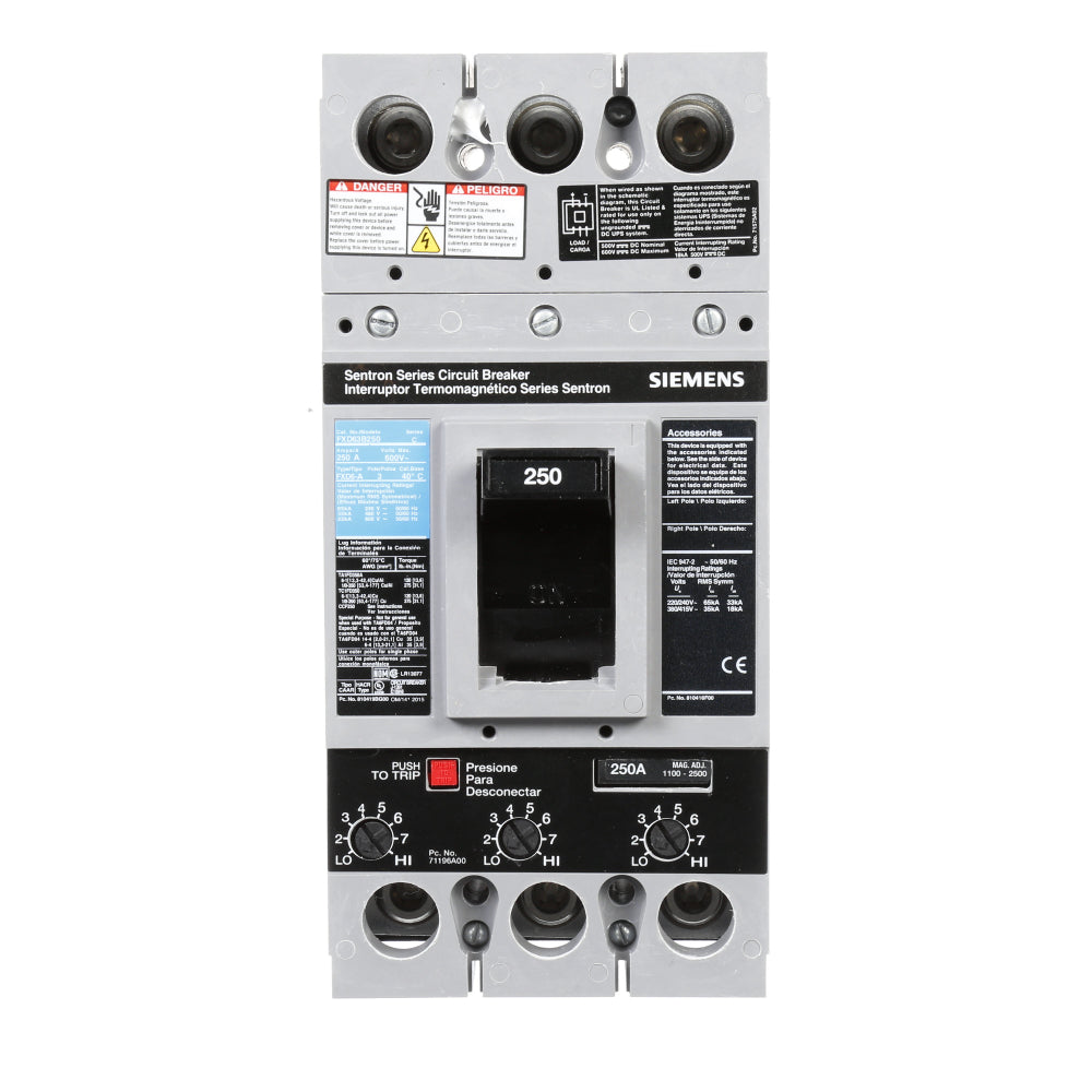 FXD63B250L - SIemens Feed-Thru 250 Amp 3 Pole Circuit Breaker - Essential Electric Supply