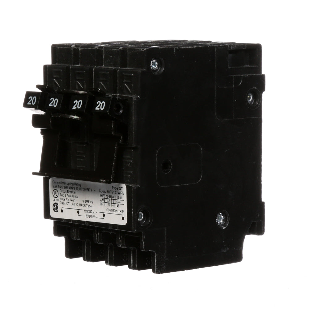 Siemens Q22020CT2 Circuit Breaker | 240V 15A 2P 10kA@240V Plug-In Q Series