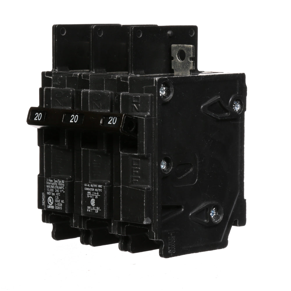 BQ3B020 - SIemens Bolt-On 20 Amp 3 Pole Circuit Breaker - Essential Electric Supply