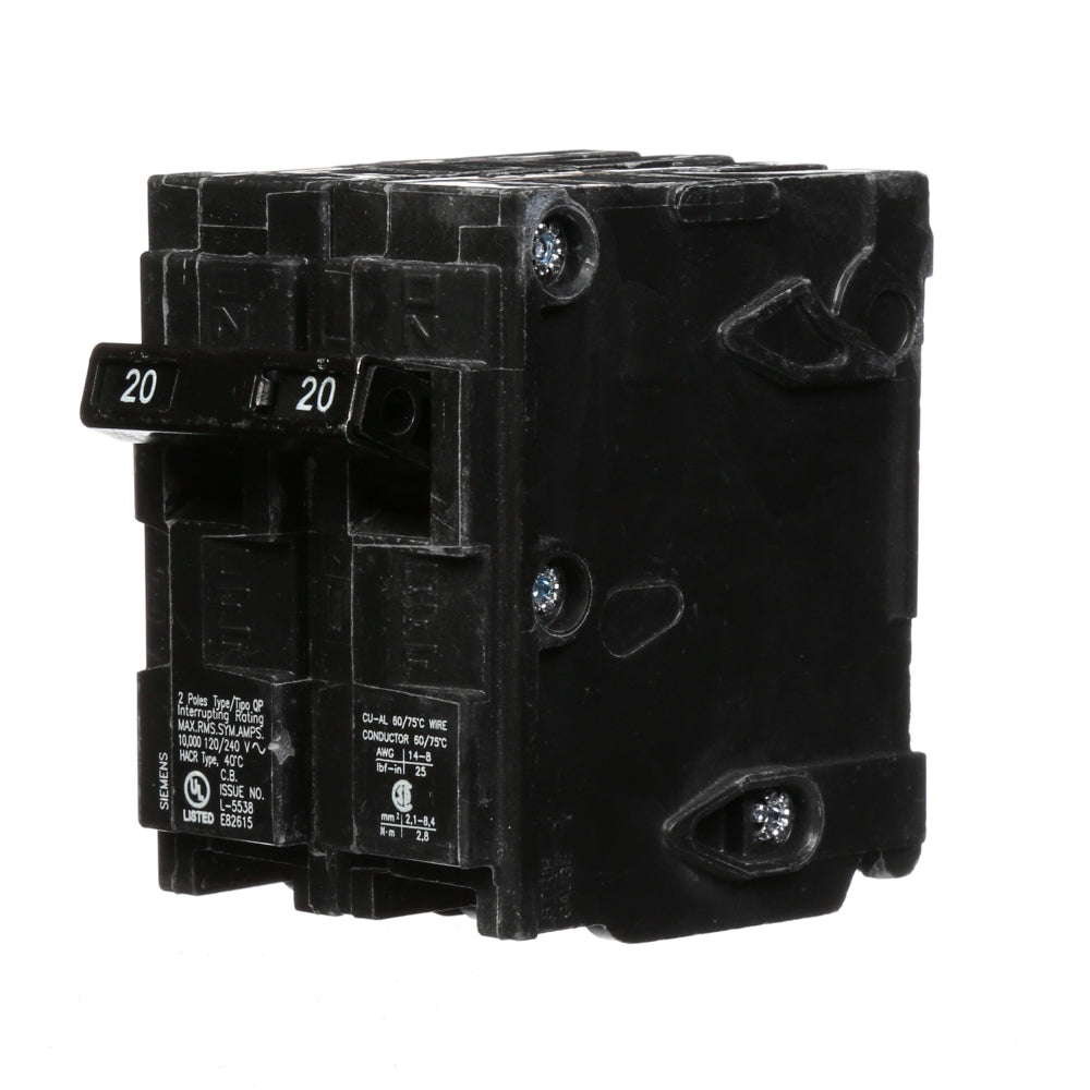 Siemens Q220 Circuit Breaker 120/240V 20A 2P 10kA@240V Plug-In Q Series