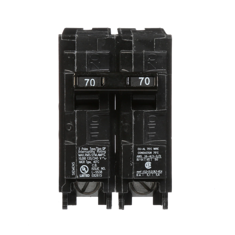 Siemens Q270 Circuit Breaker | 120/240V 70A 2P 10kA@240V Plug-In Q Series