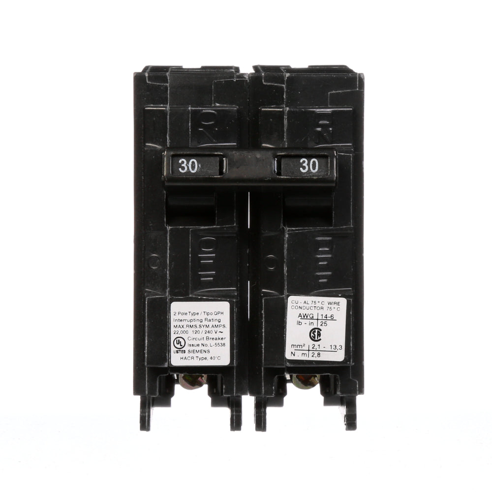 Siemens Q230H Circuit Breaker | 240V 30A 2P 22kA@240V Plug-In Q Series