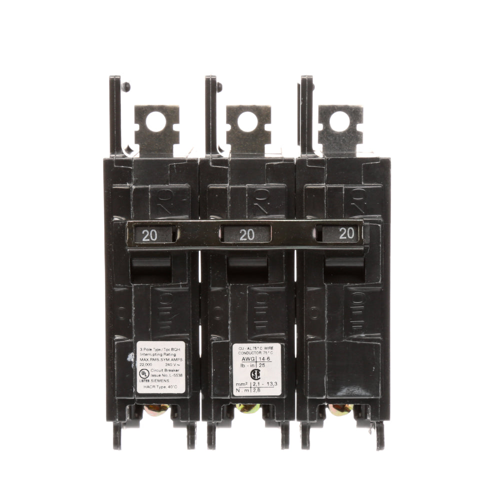 BQ3B020H - SIemens Bolt-On 20 Amp 3 Pole Circuit Breaker - Essential Electric Supply