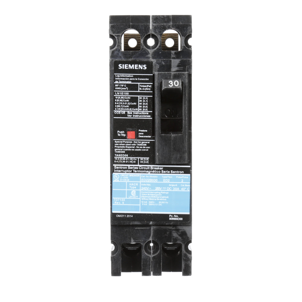 ED22B030 Siemens Molded Case Circuit Breaker Sentron Series 30A 240V - Essential Electric Supply