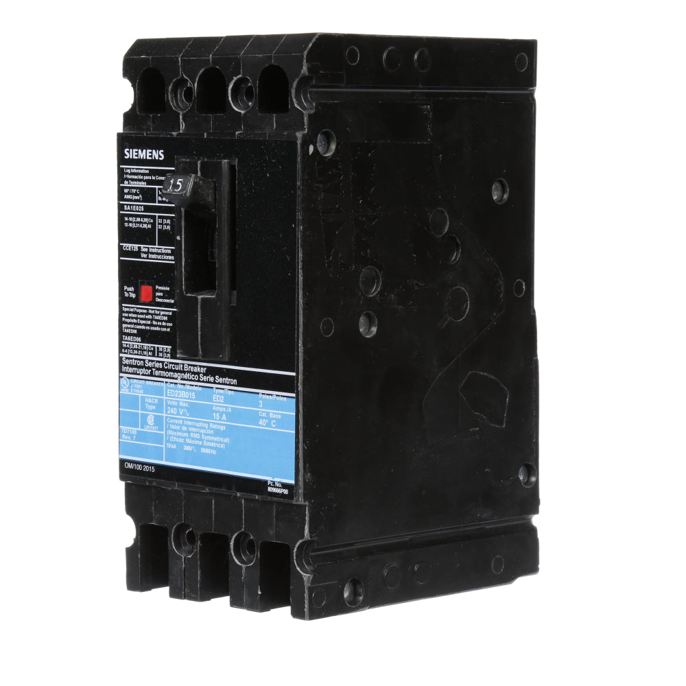 ED23B015 - SIemens Bolt-On 15 Amp 3 Pole Circuit Breaker - Essential Electric Supply
