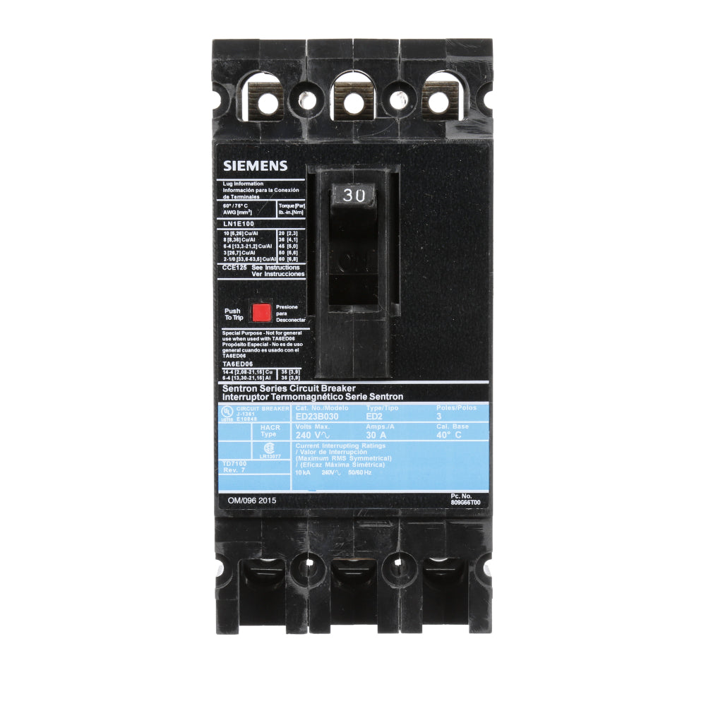 ED23B030 - SIemens Bolt-On 30 Amp 3 Pole Circuit Breaker - Essential Electric Supply