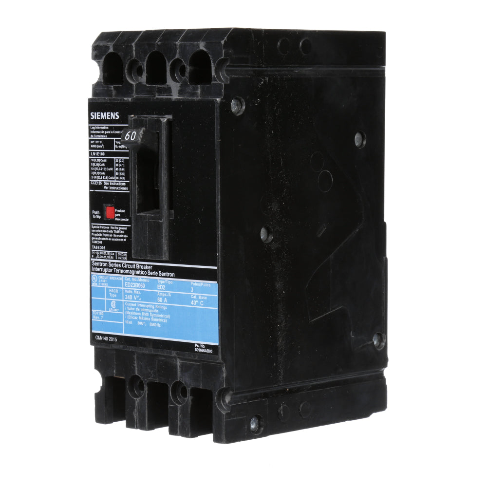 ED23B060 - SIemens Bolt-On 60 Amp 3 Pole Circuit Breaker - Essential Electric Supply