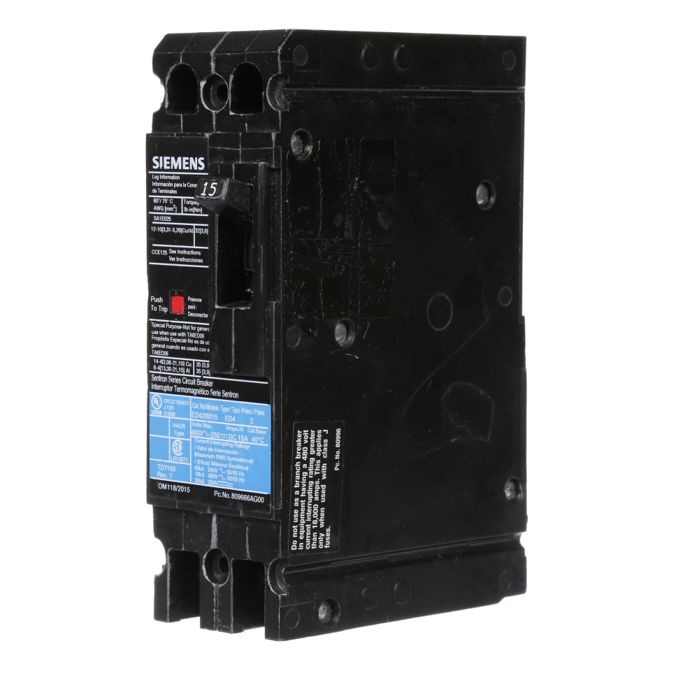 ED42B015 - SIemens Bolt-On 15 Amp 2 Pole Circuit Breaker - Essential Electric Supply