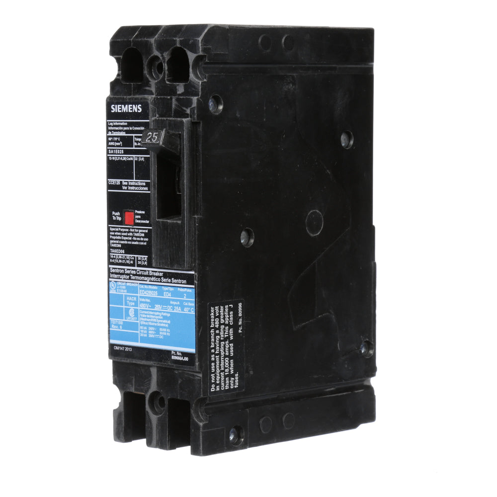 ED42B025 - SIemens Bolt-On 25 Amp 2 Pole Circuit Breaker - Essential Electric Supply