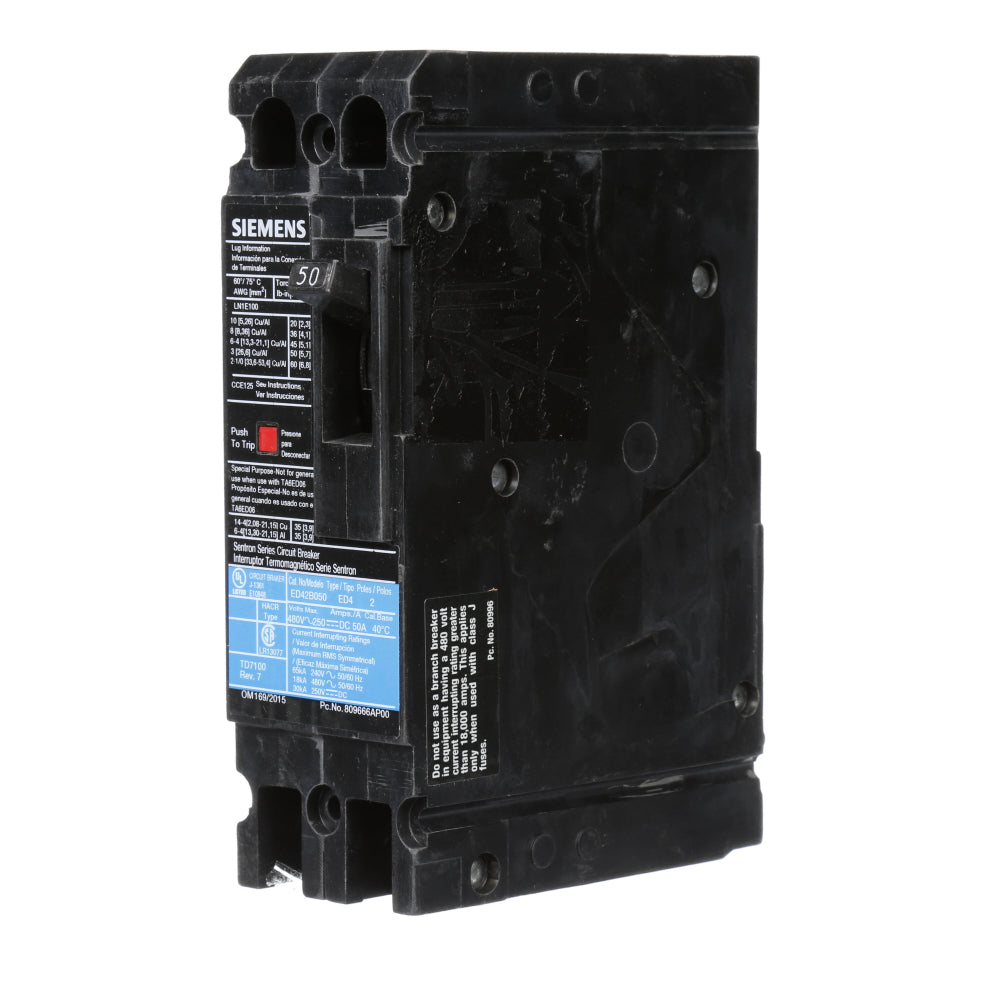 ED42B050 - SIemens Bolt-On 50 Amp 2 Pole Circuit Breaker - Essential Electric Supply