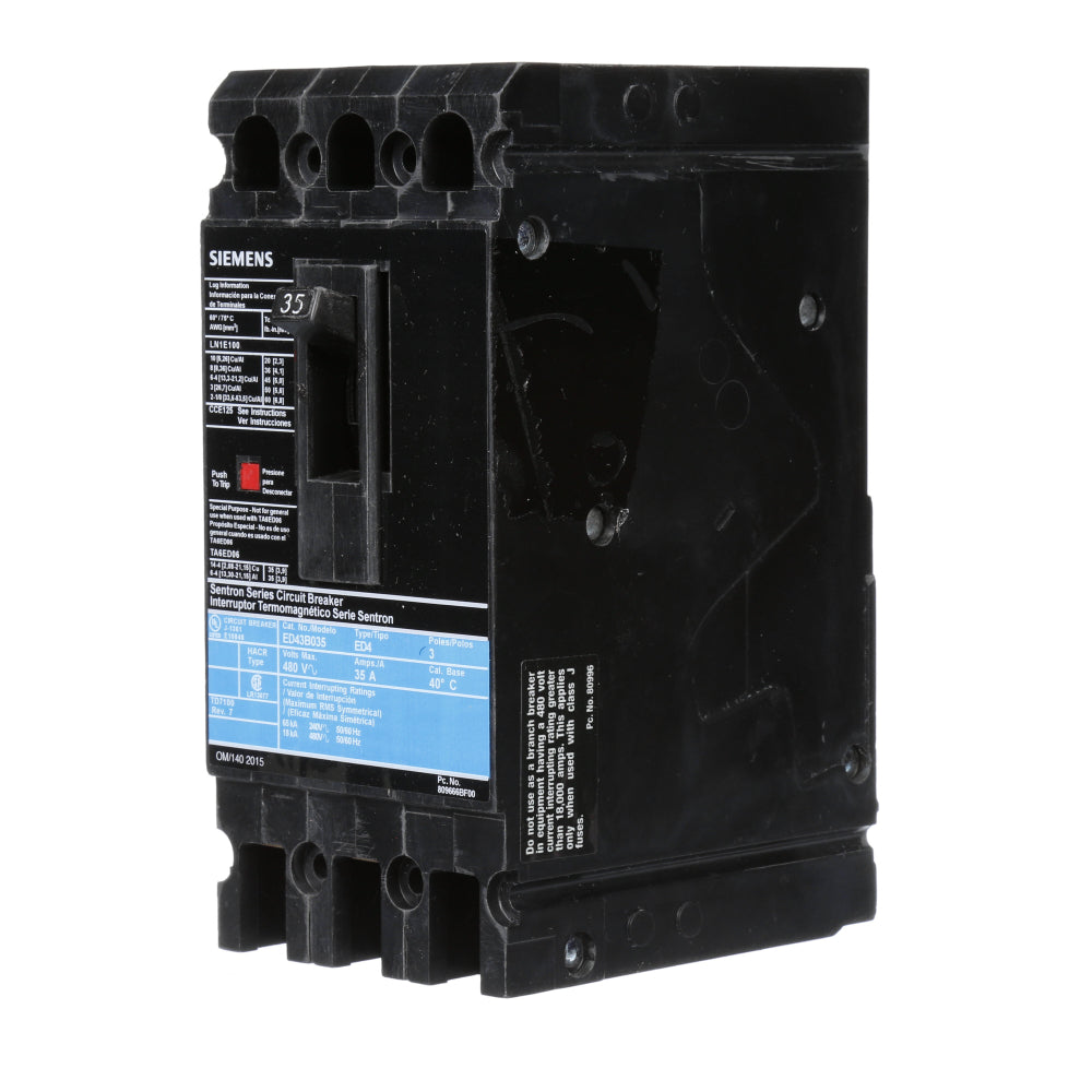 ED43B035 - SIemens Bolt-On 35 Amp 3 Pole Circuit Breaker - Essential Electric Supply