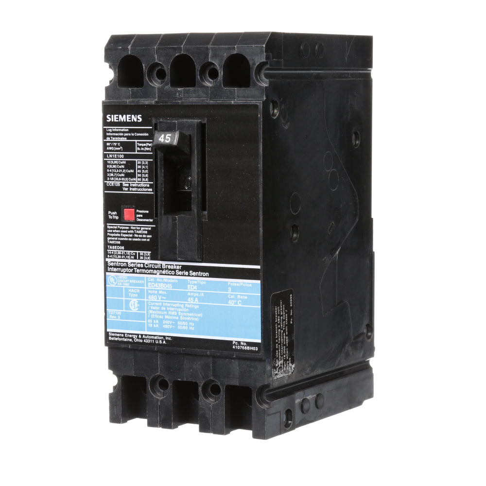 ED43B045 - SIemens Bolt-On 45 Amp 3 Pole Circuit Breaker - Essential Electric Supply