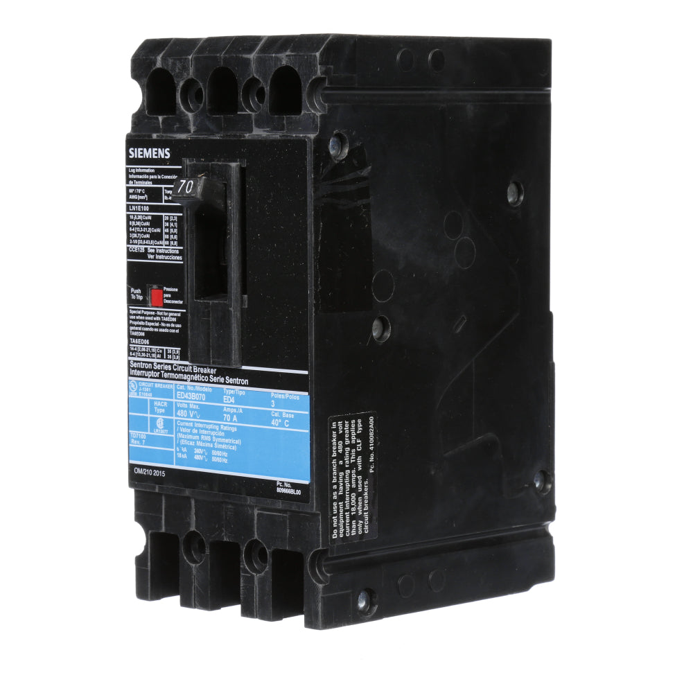 ED43B070 - SIemens Bolt-On 70 Amp 3 Pole Circuit Breaker - Essential Electric Supply