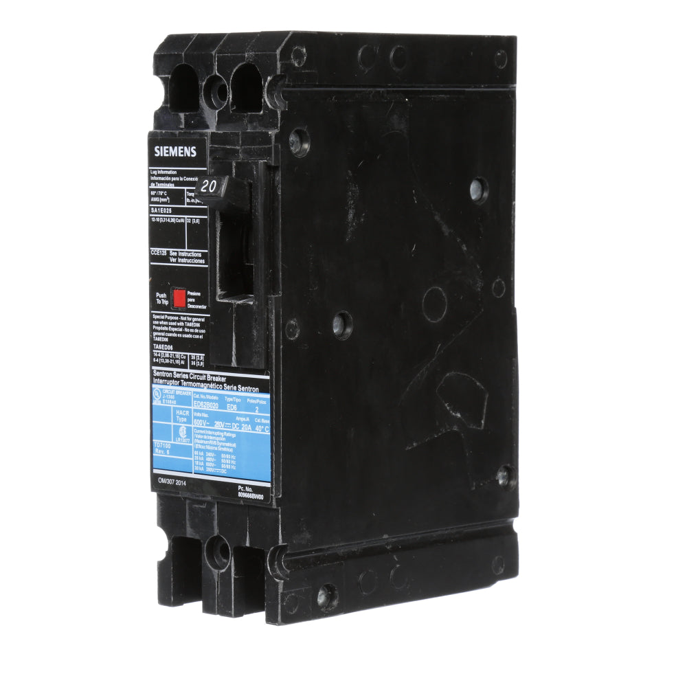 ED62B020 - SIemens Bolt-On 20 Amp 2 Pole Circuit Breaker - Essential Electric Supply