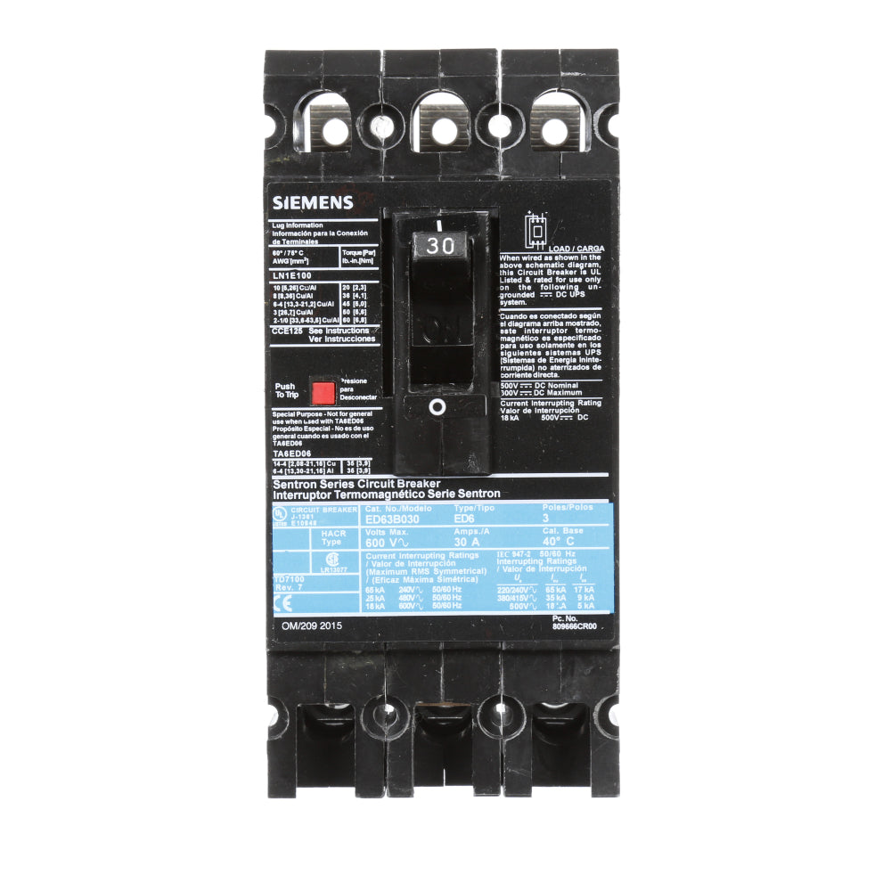 ED63B030 - SIemens Bolt-On 30 Amp 3 Pole Circuit Breaker - Essential Electric Supply