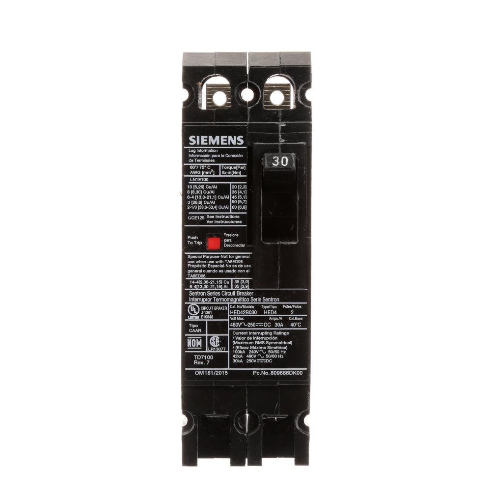 HED42B030 - SIemens Bolt-On 30 Amp 2 Pole Circuit Breaker - Essential Electric Supply