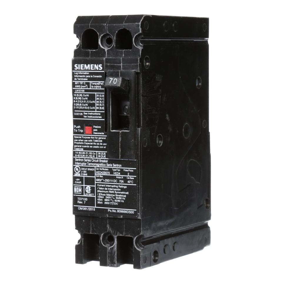 HED42B070 - SIemens Bolt-On 70 Amp 2 Pole Circuit Breaker - Essential Electric Supply