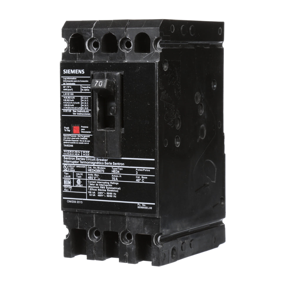 HED43B070 - SIemens Bolt-On 70 Amp 3 Pole Circuit Breaker - Essential Electric Supply
