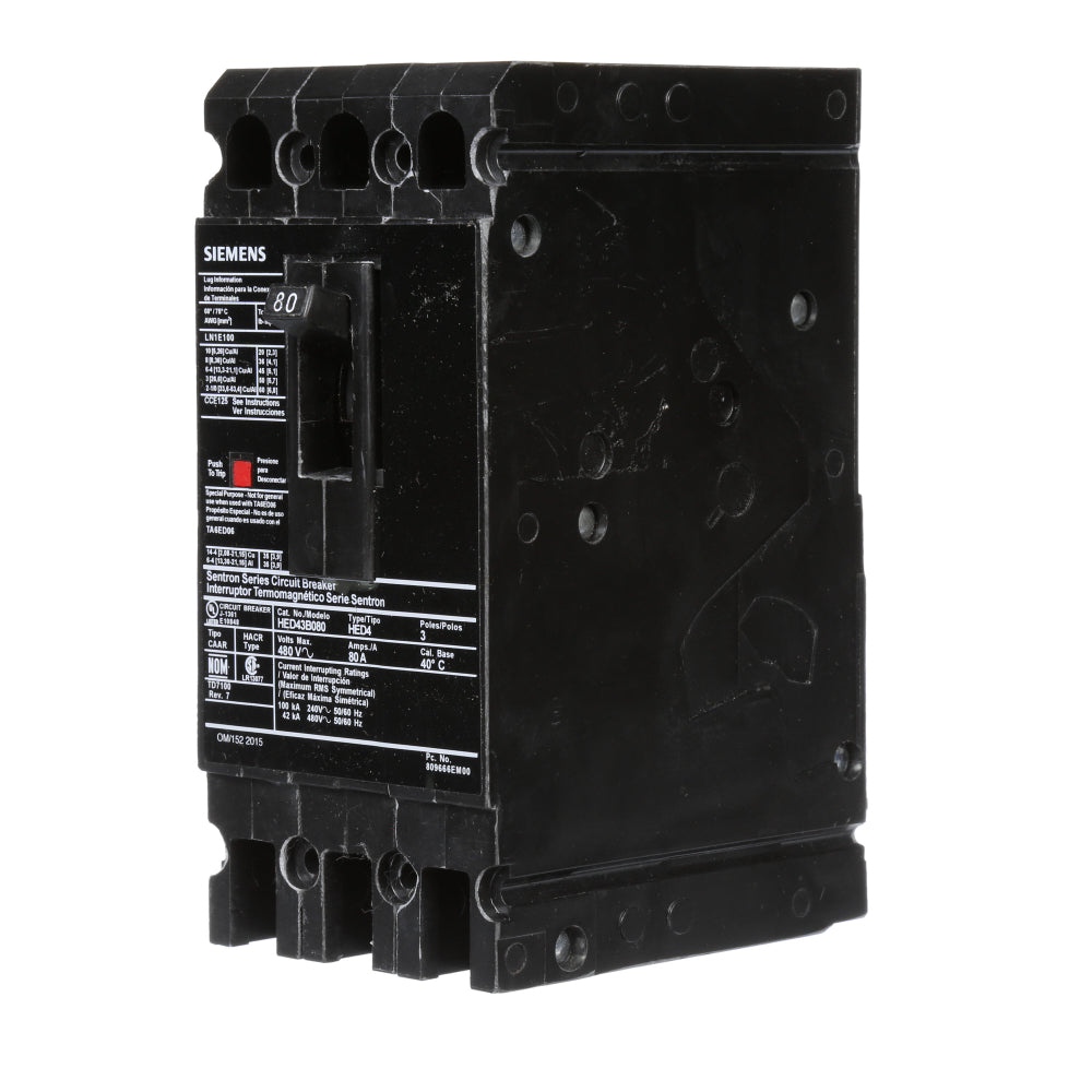 HED43B080 - SIemens Bolt-On 80 Amp 3 Pole Circuit Breaker - Essential Electric Supply