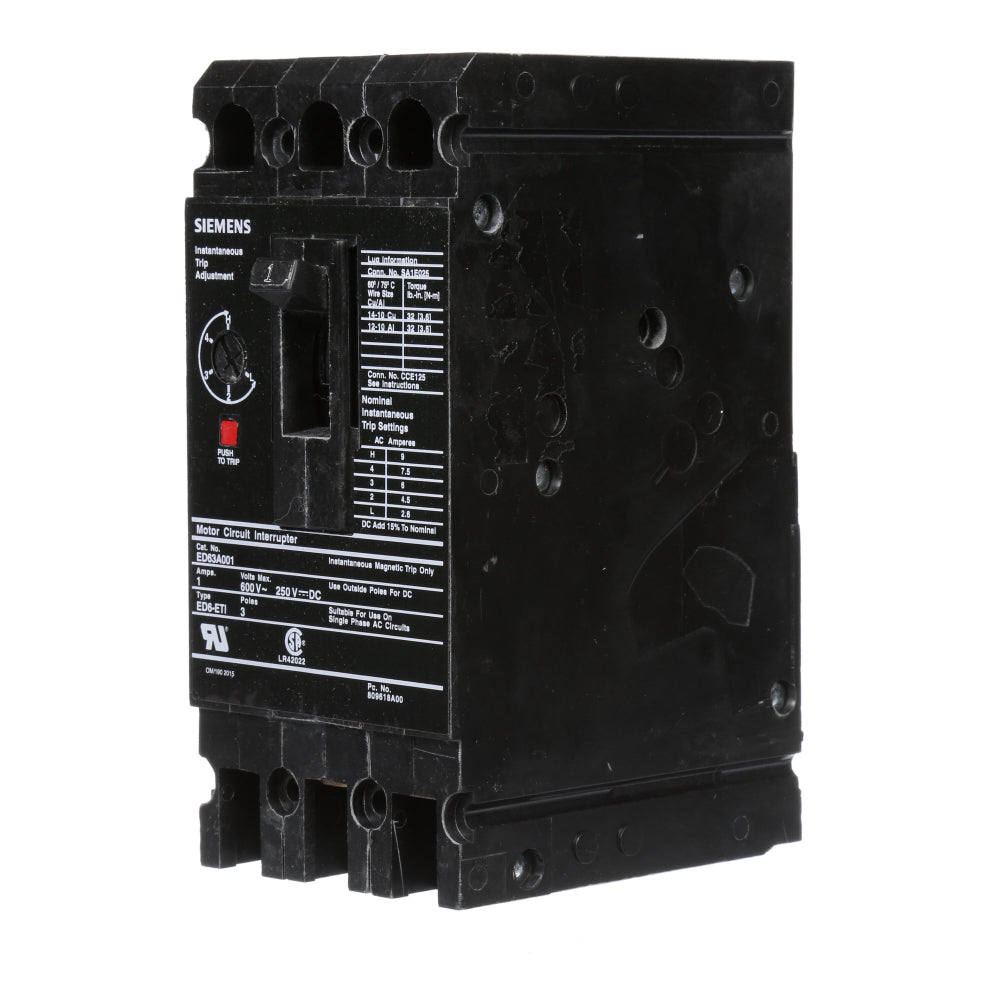 ED63A001 - SIemens Bolt-On 1 Amp 3 Pole Circuit Breaker - Essential Electric Supply