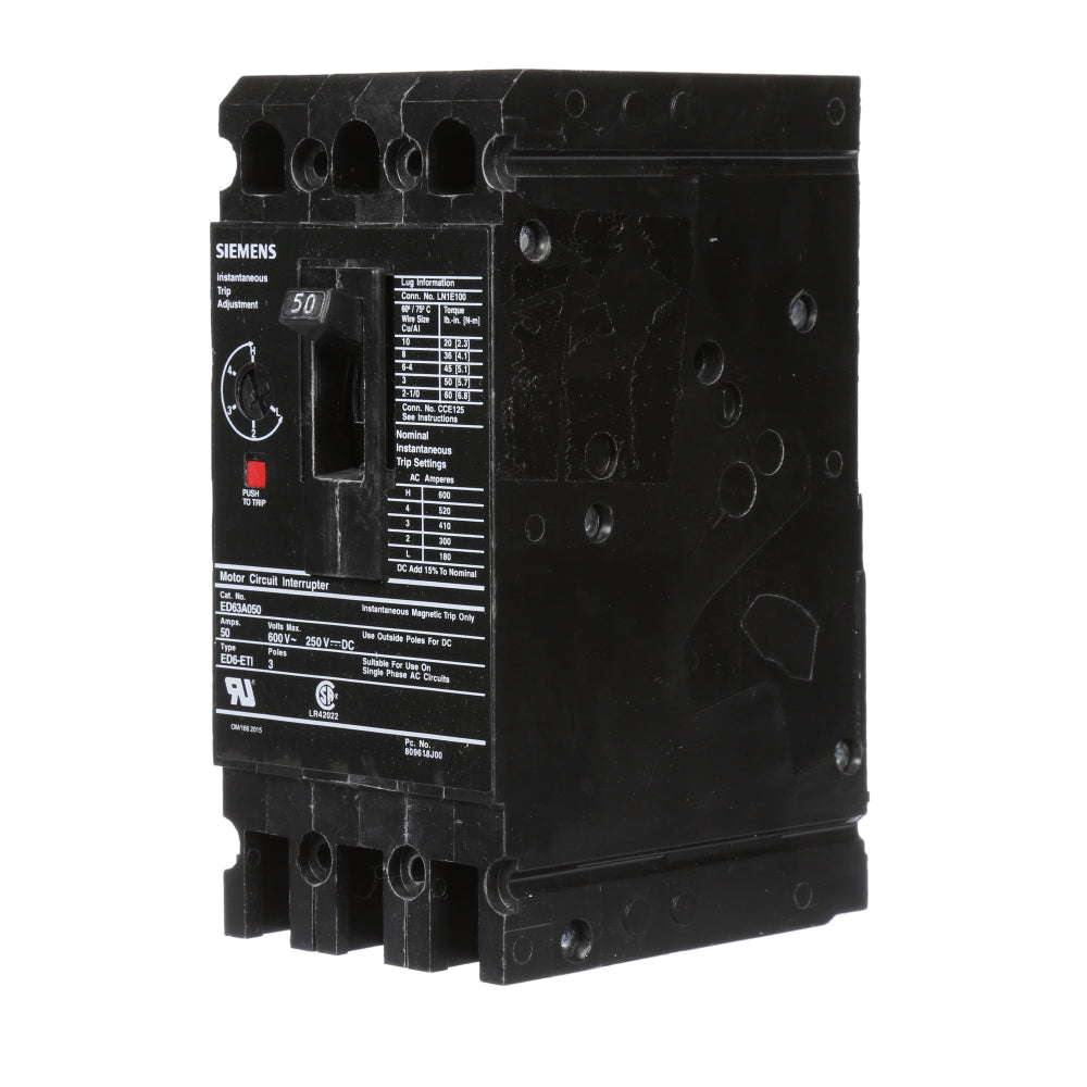ED63A050 - SIemens Bolt-On 50 Amp 3 Pole Circuit Breaker - Essential Electric Supply